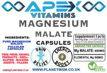 Magnesium Malate Label - 600mg Mg Malate giving 90mg Elemental Mg