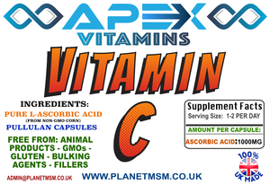 VITAMIN C CAPSULES - Pure Ascorbic Acid - 100% Made in UK